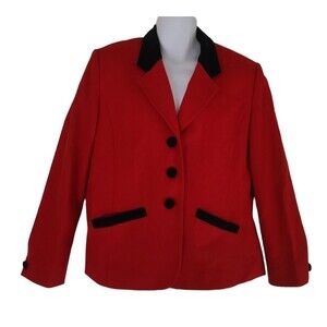Pendleton Blazer Women's 14 Red Virgin Wool Black Velvet Trim Christmas Holiday